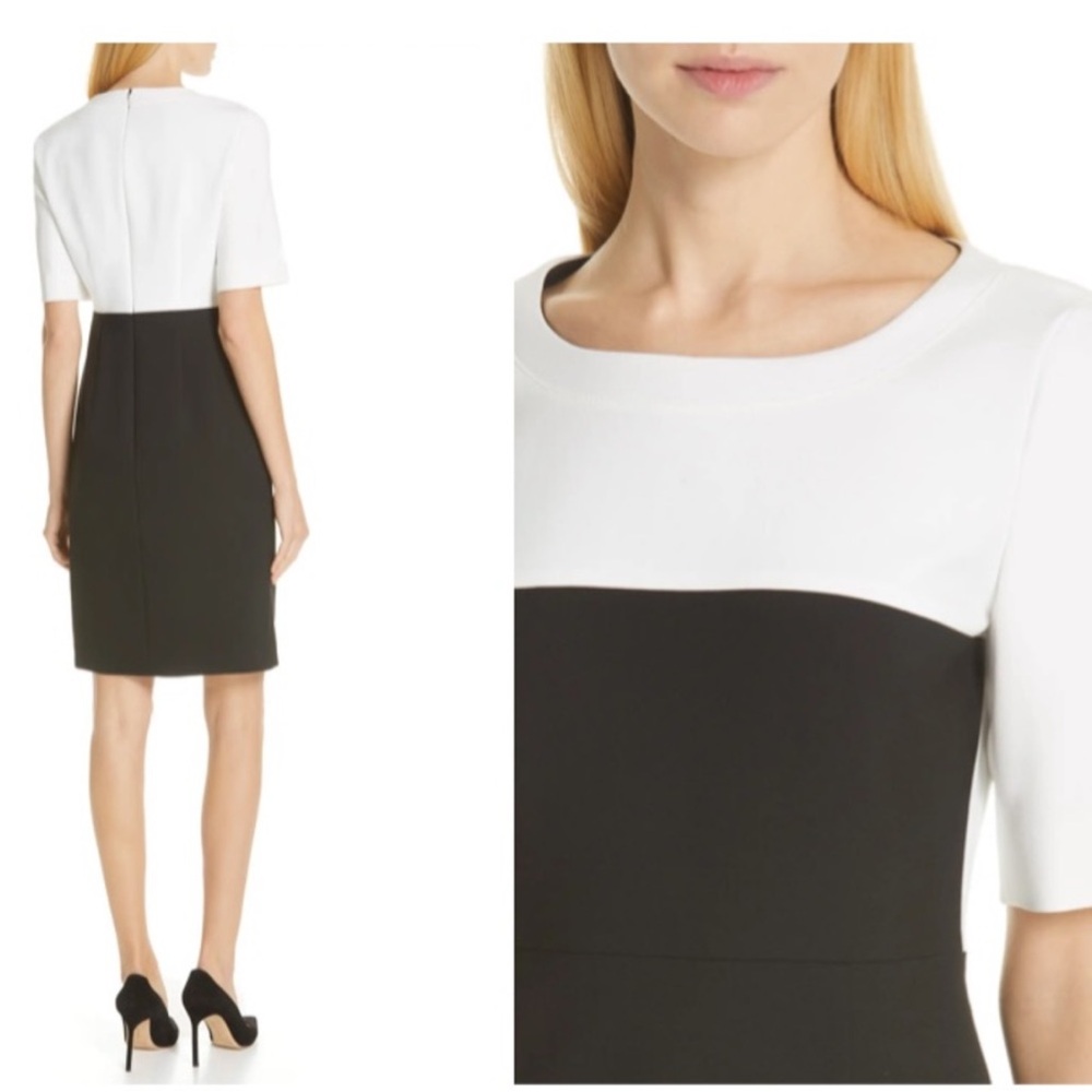 HUGO BOSS Daina White & Black Colorblock Sheath Elbow Sleeves Midi Dress Size 10 - Picture 8 of 10